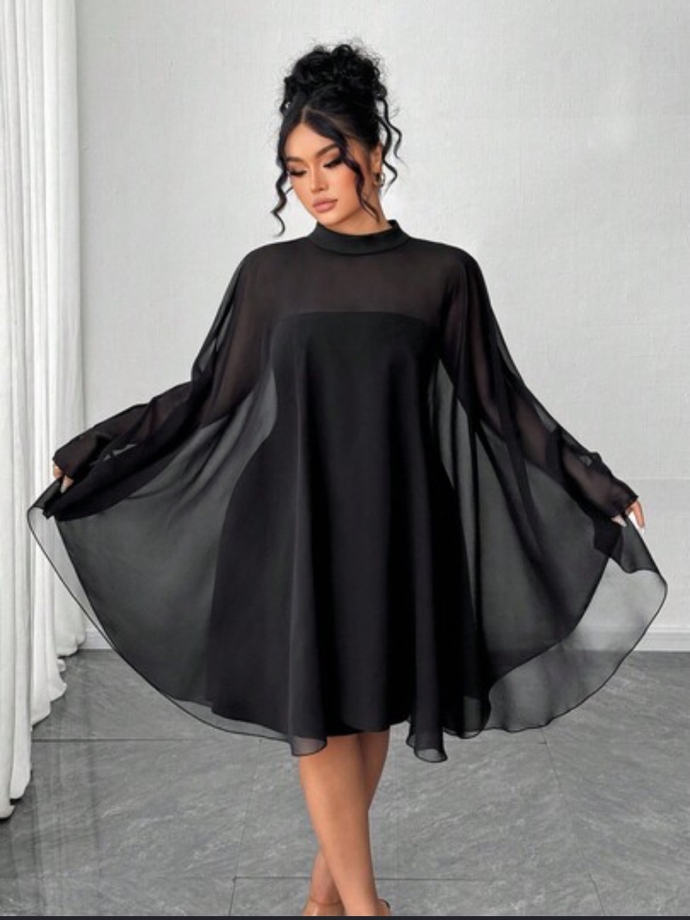 Chiffon Swing Mini Dress - Black